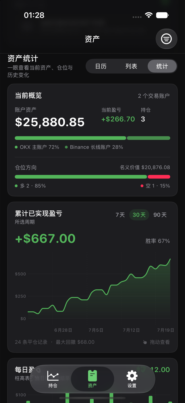TickPro iPhone 资产统计页面